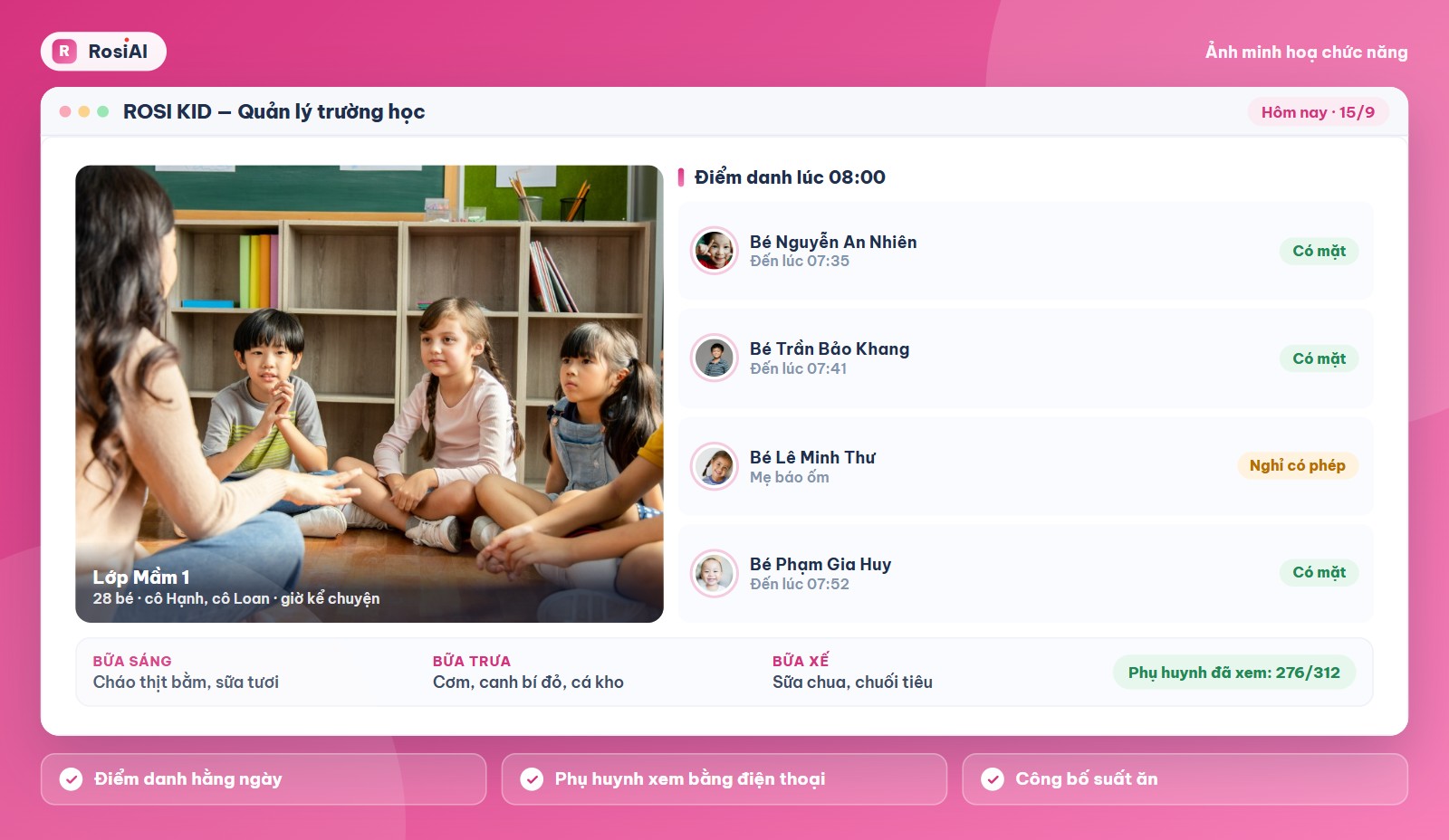 Ảnh minh hoạ chức năng của ROSI KID — Quản lý trường học
